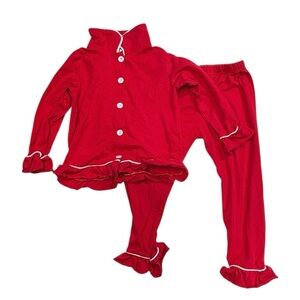 Size 5T (120) long sleeve kids pajama set in perfect condition, red & white mix